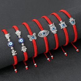 Bangle Hand Braided Black Red Thread String Rope Bracelets for Women Men Blue Evil Eyes Lucky Wish Adjustable Bracelets Couple Bangles