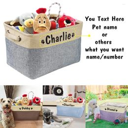 Dog Apparel Personalized Toy Storage Box Collapsible Cat Basket Bin With Pet's Name Foldable Canvas Bag Pet Supplies