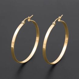 Earrings Stainless Steel Hoop Earrings For Women Big Round Circle Hoop Earring Pop Fashion Ear Piercing Jewelry Black/Silver Color