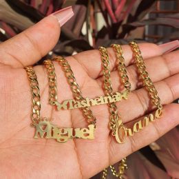 Necklaces Cuba Chain Choker Custom Name Pendant Necklace Personalised Jewellery Christmas Gift Old English Font Long Necklaces