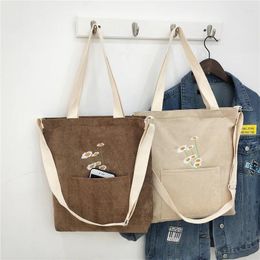 Shoulder Bags Large Size Women Corduroy Bag Ladies Canvas Tote Foldable Shopping Embroidery Female Handbag Crossbody