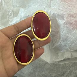 Stud Earrings XIALUOKE Vintage Hyperbole Red Resin Oval For Women European American Style Personality Large Jewellery