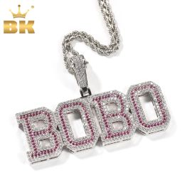 Necklaces THE BLING KING Custom Name Iced Out Blue Pink Green Cubic Zirconia Initial Letter Pendant Chain Necklace Hiphop Punk Jewelry