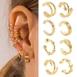 Earrings Punk Gold Colour Small Ear Cuffs Clip on Earrings Geometric Twist No Piercing Stackable Cartilage Earrings Party Jewellery