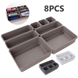 Drawers 8PCS Desk Drawer Organisers Set Plastic Bathroom Storage Makeup Sundries Divider Holder Kitchen Bathroom Closet Jewellery Box