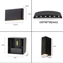 2pcs LED Wall Light 85-265V IP65 مصباح جدار ألمنيوم مقاوم للماء للدرج الداخلي في الهواء الطلق الحمام شرفة غرفة نوم مصابيح مرآة