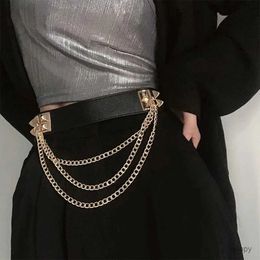 Waist Chain Belts Hip Hop Punk Metal Chain Belt For Fashion Elastic Stretch Leather Waist Strap Lady Shirt Dress Corset Waistband AccessoryBelts