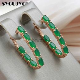 Dangle Chandelier SYOUJYO Full Green Natural Zircon Long Womens Earring 585 Rose Gold Color Vintage Bride Wedding Jewelry Luxury Design Best Gift d240323