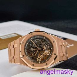 Ladies' AP Wrist Watch Royal Oak Series 15407OR Rose Gold Hollow Double Pendulum Watch Men's Fashion Causal Business Sports Mechanical Watch
