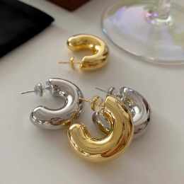 Earrings Vintage Metal C Shape Hoop Earrings for Women Girls Minimalism Gold Silver Color Round Thick Chunky Huggie Earrings Jewelry