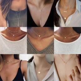 Necklaces Bohemian Tiny Heart Star Necklace for Women Short Chain Coin Bar Moon Pendant Necklace Gift Choker Necklace