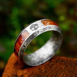 Bands Fashion Viking Tree Of Life Stainless Steel Wood Rings For Men Women Vintage Odin Norse Viking Runes Rings Retro Amulet Jewelry