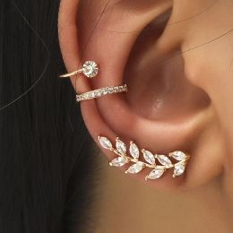 Earrings Minimalist Small Star Rhinestone Ear Clip Studs Earrings Set Leaf Flower Sunflower Geometric Pearl Zircon Non Pierced Earrings