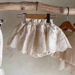 Shorts 2023 New Baby Girl Lace Embroidered Solid Toddler Skirts Cotton Newborn Princess 0-24M H240423