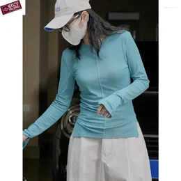 Women's T Shirts Spring Tees Casual T-shirts Women Viscose Thin Blue Tops Korean Version Long-sleeved Soft Slim Comfortable Skin-friendly