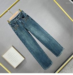 Women's Jeans Rhinestone Denim Wide-Leg Pants Trousers 2024 Autumn High Waist Loose Plus Size Jean Trouser Streetwear Woman