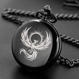 Pocket Watches Glowing Bird Style Fashion Design Carving English Alphabet Face Watch A Belt Chain Black Quartz Perfect Gift