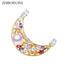 Jewelry ZHBORUINI Fine Jewelry High Quality Natural Freshwater Pearl Brooch Moon Brooch Pins Pearl Jewelry Women Corsage Accessories