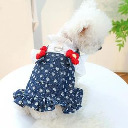 Dog Apparel Pet Dress Stylish Floral Print With Leash Ring Elegant Cat Princess For Everyday Wear