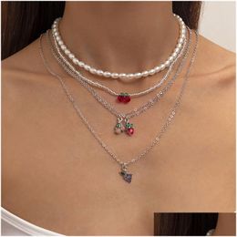 Pendant Necklaces 2022 Simple Temperament Retro Millet Pearl Rice Bead Necklace Small Cherry Fruit Womens Drop Delivery Jewelry Pendan Dhrnq