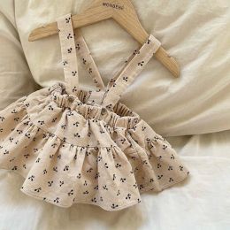 One-Pieces 2022 Autumn New Baby Girl Sleeveless Strap Dress Bodysuit Cute Cherry Print Infant Girl Jumpsuit Toddler Princess Overalls