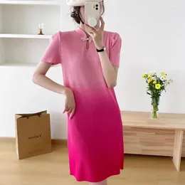 Party Dresses Chinese Light National Style Gradual Change Knit Short Sleeve Women's Mid-length 2024 Spring Slimming Shirt Dress