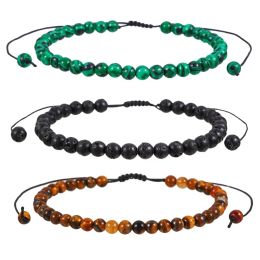 Strands Hand Woven Adjustable 4mm Stone Beads Bracelet For Women Men Natural Agates Bangles Onyx Lapis Lazuli Bangle Couple Gifts