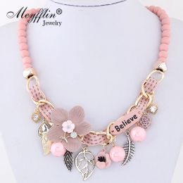 Necklaces Meyfflin Flower Statement Necklaces 2022 Vintage Resin Beads Candy Colour Choker Necklaces Fashion Jewellery for Women Collier