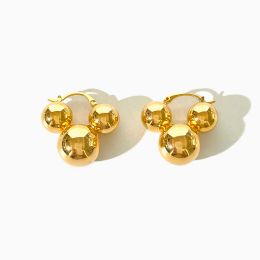 Earrings Peri'sbox Chunky Gold Silver Plated Triple Ball Hoop Earrings Female Minimalist Jewellery Large Metal Huggie Earring Statement
