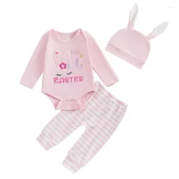 Clothing Sets Bmnmsl Infant Baby Girl Easter Set Round Neck Long Sleeve Print Romper Elastic Waist Pants Hat 3 Piece Outfit