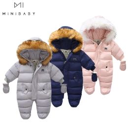 Coats 2022 Winter Newborn Baby Cotton Padded Clothes For Girls Warm Snowsuit 024m Toddler Boys Long Sleeve Overalls With Fur Infants