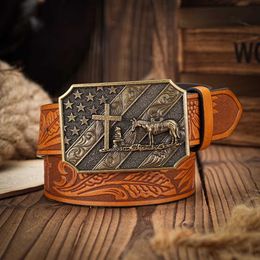 Waist Chain Belts Western Cowboy Leather Buckle Belts Horse Pattern Floral Engraved Buckle Belt for Men Women Y240422VIEJ