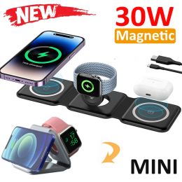 Chargers 30W 3in1 Magnetic Wireless Charger Pad Stand for iPhone 15 14 13 12 X Pro Max Fast Charging Dock Station for Apple Watch AirPods