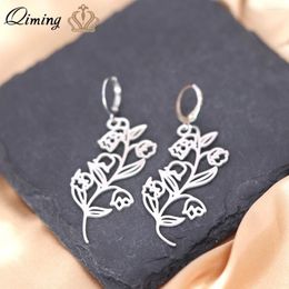 Hoop Earrings QIMING Trendy Leaf With Flower For Women Ladies Engagement Wedding Jewellery Boho Gift
