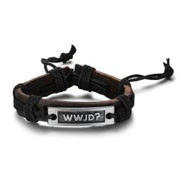 Strands WWJD Men's Leather Bracelet What Would Jesus Do Cuff Bangle Friendship Bracelet Christian Religious Gift