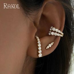 Earrings RAKOL Fashion Geometric Cubic Zirconia Clip Earrings for Women New Ins Simple Ushaped Without Pierced Ears Jewelry RE2756
