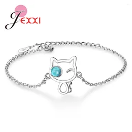 Link Bracelets Pretty 925 Sterling Silver For Women Blue Crystal Chain Wristbands Trendy Holidays Jewellery 2 Designs Option