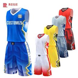 Fans Tops Tees Big Size Basketball Jersey Set Men Child Blank Training Set 2 Pieces Sportwears Custom Boys Girls College Team Uniform Tracksuit Y240423