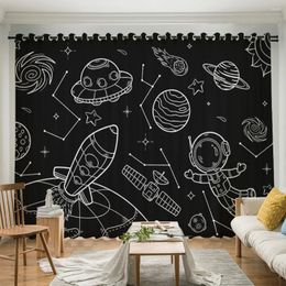 Curtain Children's Bedroom Window Curtains Black And White Space Stars Spaceship Living Room Decor Custom Drapes