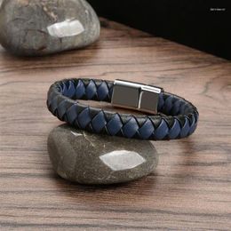 Charm Bracelets Simple Braided Leather Bracelet Punk Black Men Stainless Steel Magnetic Clasp Fashion Bangles Gift