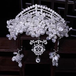 Necklace Earrings Set Wedding Bridal Crown Korean Crystal Eyebrow Pendant Birthday Banquet Dress Sets