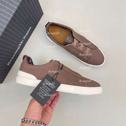 Zegna Designer Casual Shoes Triple Stitch Low Top Sneaker Stripes Social Wedding Party Quality Leather Shoe Zegnas Logo Kk 173