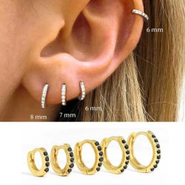 Earrings 5/6/7/8/9mm Rainbow Small Hoop Earrings Crystal Tiny Huggies Minimal Round Circle Earring for Women Men Helix Piercing