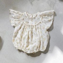 One-Pieces 2022 Summer New Baby Girl Floral Bodysuit Cute Fly Sleeve Clothes Cotton Princess Infant Girl Sleeveless Jumpsuit