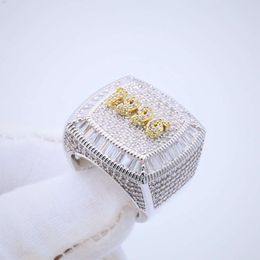 Luxury Hip Hop Gold Plated Letter Rings for Men Iced Out 925 Silver Moissanite Ring Men Custom Wholesale