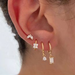 Earrings 2PC Stainless Steel Little Huggies Hoop Earrings For Women Tiny Crystal Zirconia Pendant Cartilage Earrings Piercing Jewellery