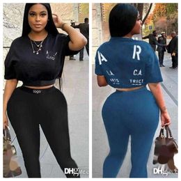 Womens Tracksuits XS-XXL Fashion Sportwear New Letter Front And Back Printed Short Sleeve T-shirt Long Pants Two Piece Set Full Letter Women Sports