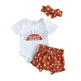 Clothing Sets FOCUSNORM 0-18M Summer Cute Baby Girls Boys Clothes Sun Letter Printed Short Sleeve Romper Tops Shorts Headband