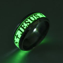 Bands JESUS Ring for Men Women Stainless Steel Cross Christian Religious Jewelry Rings Punk luminous Glow in The Dark Men's Bands