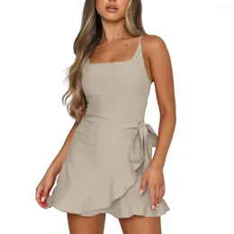 Casual Dresses Women Solid Color Ruffle Party Dress Sleeveless A-Line Mujer 2024 Summer Sexy Simple Sling Slim Mini Vestidos